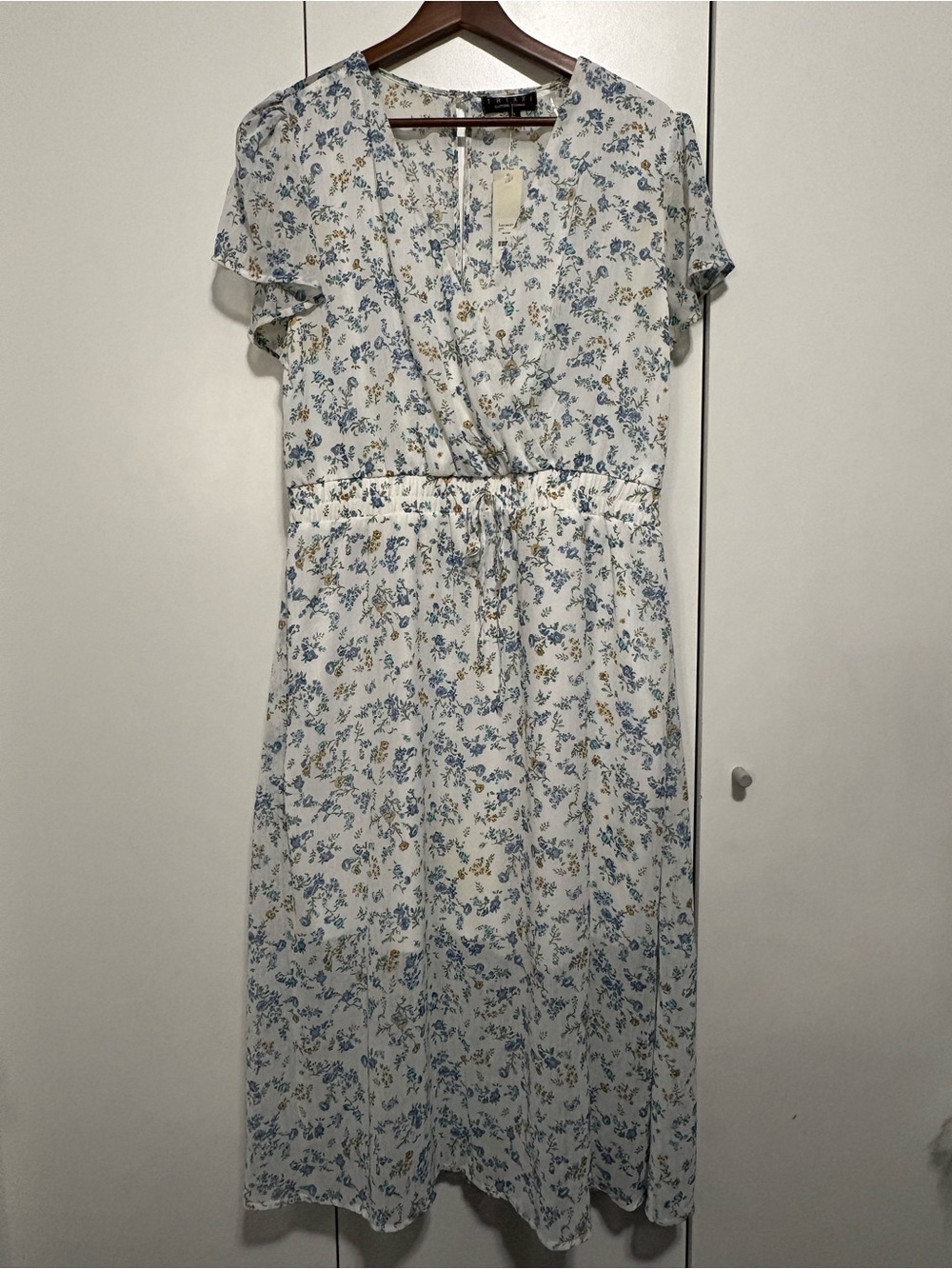 Trixxi Blue and Cream Floral Wrap Midi Dress